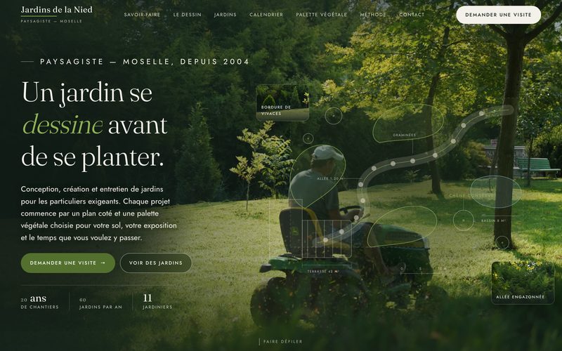 Page d'accueil du site conçu pour un paysagiste.
